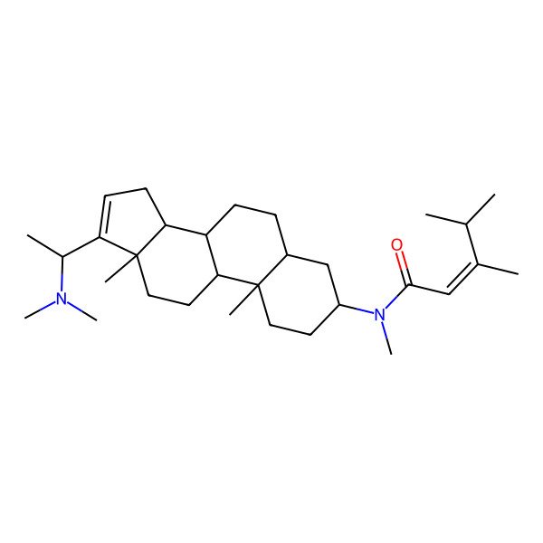 2D Structure of (E)-N-[(3S,5S,8R,9S,10S,13S,14S)-17-[(1S)-1-(dimethylamino)ethyl]-10,13-dimethyl-2,3,4,5,6,7,8,9,11,12,14,15-dodecahydro-1H-cyclopenta[a]phenanthren-3-yl]-N,3,4-trimethylpent-2-enamide