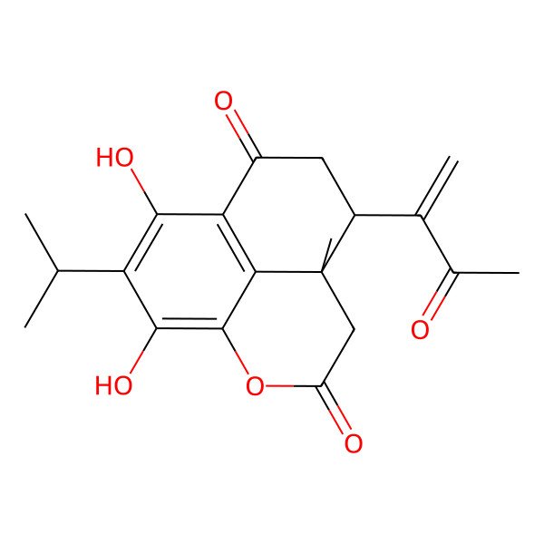 2D Structure of (5S,6R)-10,12-dihydroxy-5-methyl-6-(3-oxobut-1-en-2-yl)-11-propan-2-yl-2-oxatricyclo[7.3.1.05,13]trideca-1(12),9(13),10-triene-3,8-dione