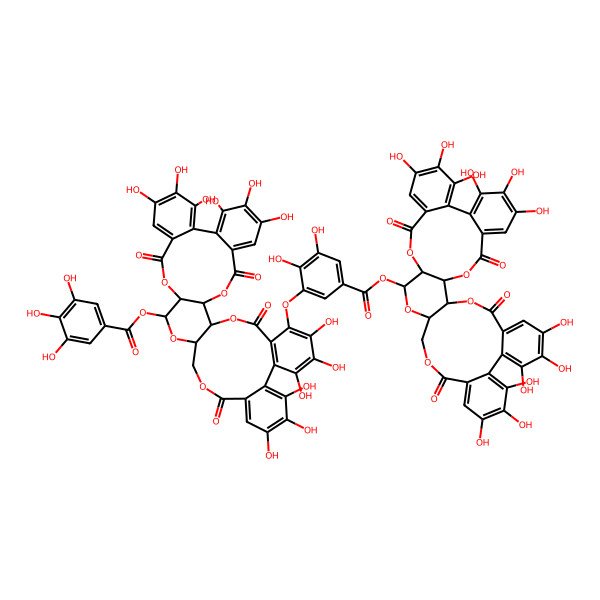 2D Structure of [36-[5-[(7,8,9,12,13,14,28,29,30,33,34,35-Dodecahydroxy-4,17,25,38-tetraoxo-3,18,21,24,39-pentaoxaheptacyclo[20.17.0.02,19.05,10.011,16.026,31.032,37]nonatriaconta-5,7,9,11,13,15,26,28,30,32,34,36-dodecaen-20-yl)oxycarbonyl]-2,3-dihydroxyphenoxy]-7,8,9,12,13,14,28,29,30,33,34,35-dodecahydroxy-4,17,25,38-tetraoxo-3,18,21,24,39-pentaoxaheptacyclo[20.17.0.02,19.05,10.011,16.026,31.032,37]nonatriaconta-5,7,9,11,13,15,26,28,30,32(37),33,35-dodecaen-20-yl] 3,4,5-trihydroxybenzoate