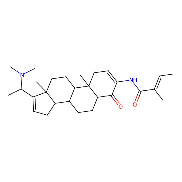 2D Structure of (E)-N-[(5R,8R,9S,10R,13S,14S)-17-[(1S)-1-(dimethylamino)ethyl]-10,13-dimethyl-4-oxo-1,5,6,7,8,9,11,12,14,15-decahydrocyclopenta[a]phenanthren-3-yl]-2-methylbut-2-enamide