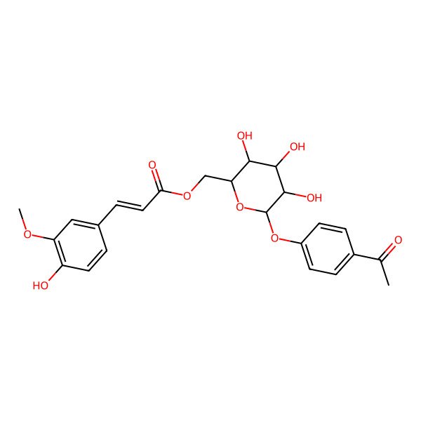 2D Structure of coumaroyl(3-OMe)(-6)Glc(b)-O-Ph(4-Ac)