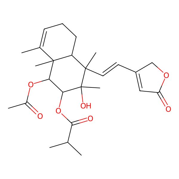 2D Structure of [(1R,2S,3R,4R,4aS,8aR)-1-acetyloxy-3-hydroxy-3,4,8,8a-tetramethyl-4-[(E)-2-(5-oxo-2H-furan-3-yl)ethenyl]-2,4a,5,6-tetrahydro-1H-naphthalen-2-yl] 2-methylpropanoate