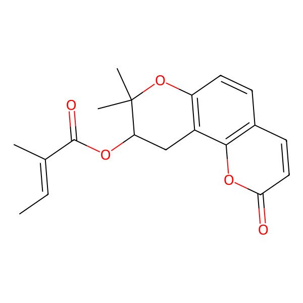 2D Structure of [(9S)-8,8-dimethyl-2-oxo-9,10-dihydropyrano[2,3-h]chromen-9-yl] (Z)-2-methylbut-2-enoate