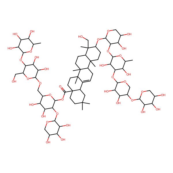 2D Structure of [(2S,3R,4S,5S,6R)-6-[[(2R,3R,4R,5S,6R)-3,4-dihydroxy-6-(hydroxymethyl)-5-[(2S,3R,4R,5R,6S)-3,4,5-trihydroxy-6-methyloxan-2-yl]oxyoxan-2-yl]oxymethyl]-4,5-dihydroxy-3-[(2S,3R,4S,5S)-3,4,5-trihydroxyoxan-2-yl]oxyoxan-2-yl] (4aS,6aR,6aS,6bR,8aR,9R,10S,12aR,14bS)-10-[(2S,3R,4S,5S)-3-[(2S,3R,4R,5S,6S)-4-[(2S,3R,4R,5R)-3,4-dihydroxy-5-[(2S,3R,4S,5R)-3,4,5-trihydroxyoxan-2-yl]oxyoxan-2-yl]oxy-3,5-dihydroxy-6-methyloxan-2-yl]oxy-4,5-dihydroxyoxan-2-yl]oxy-9-(hydroxymethyl)-2,2,6a,6b,9,12a-hexamethyl-1,3,4,5,6,6a,7,8,8a,10,11,12,13,14b-tetradecahydropicene-4a-carboxylate