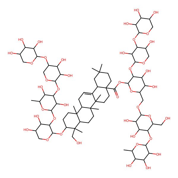 2D Structure of [(2S,3R,4S,5S,6R)-6-[[(2R,3R,4R,5S,6R)-3,4-dihydroxy-6-(hydroxymethyl)-5-[(2S,3R,4R,5R,6S)-3,4,5-trihydroxy-6-methyloxan-2-yl]oxyoxan-2-yl]oxymethyl]-3-[(2S,3R,4S,5R)-3,5-dihydroxy-4-[(2S,3R,4S,5R)-3,4,5-trihydroxyoxan-2-yl]oxyoxan-2-yl]oxy-4,5-dihydroxyoxan-2-yl] (4aS,6aR,6aS,6bR,8aR,9R,10S,12aR,14bS)-10-[(2S,3R,4S,5S)-3-[(2S,3R,4R,5S,6S)-4-[(2S,3R,4R,5R)-3,4-dihydroxy-5-[(2S,3R,4S,5R)-3,4,5-trihydroxyoxan-2-yl]oxyoxan-2-yl]oxy-3,5-dihydroxy-6-methyloxan-2-yl]oxy-4,5-dihydroxyoxan-2-yl]oxy-9-(hydroxymethyl)-2,2,6a,6b,9,12a-hexamethyl-1,3,4,5,6,6a,7,8,8a,10,11,12,13,14b-tetradecahydropicene-4a-carboxylate