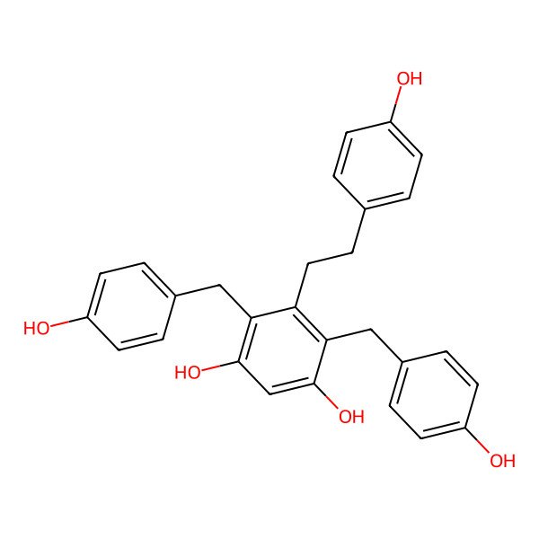 2D Structure of 5-[2-(4-Hydroxyphenyl)ethyl]-4,6-bis[(4-hydroxyphenyl)methyl]benzene-1,3-diol