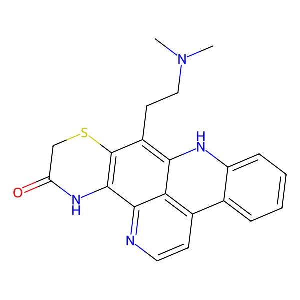 2D Structure of 20-[2-(Dimethylamino)ethyl]-18-thia-2,12,15-triazapentacyclo[11.7.1.03,8.09,21.014,19]henicosa-1(20),3,5,7,9(21),10,12,14(19)-octaen-16-one