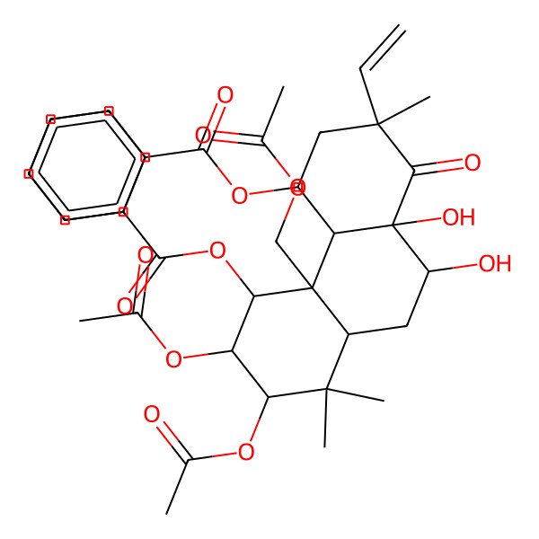 2D Structure of [(2R,4R,4aS,4bS,5R,6S,7S,8aS,10R,10aR)-6,7-diacetyloxy-4b-(acetyloxymethyl)-5-benzoyloxy-2-ethenyl-10,10a-dihydroxy-2,8,8-trimethyl-1-oxo-4,4a,5,6,7,8a,9,10-octahydro-3H-phenanthren-4-yl] benzoate