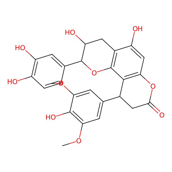 2D Structure of (2R,3R,10R)-2-(3,4-dihydroxyphenyl)-3,5-dihydroxy-10-(4-hydroxy-3,5-dimethoxyphenyl)-3,4,9,10-tetrahydro-2H-pyrano[2,3-f]chromen-8-one