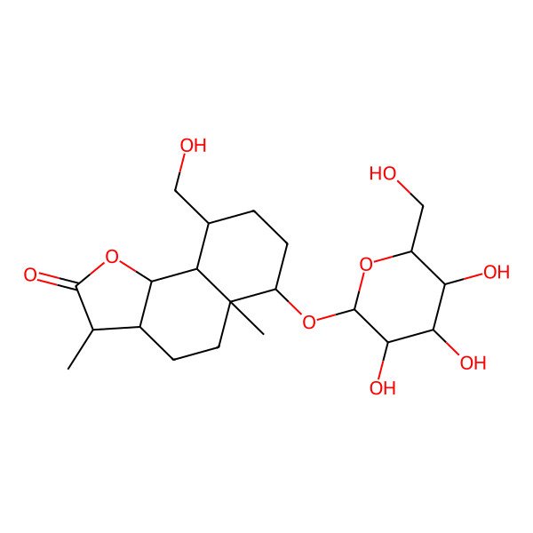 2D Structure of (3S,3aS,5aR,6R,9R,9aS,9bS)-9-(hydroxymethyl)-3,5a-dimethyl-6-[(2R,3R,4S,5S,6R)-3,4,5-trihydroxy-6-(hydroxymethyl)oxan-2-yl]oxy-3,3a,4,5,6,7,8,9,9a,9b-decahydrobenzo[g][1]benzofuran-2-one