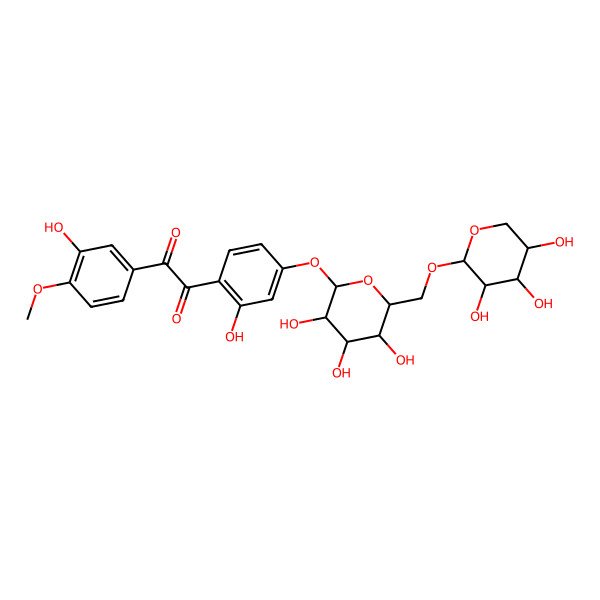 2D Structure of 1-(3-hydroxy-4-methoxyphenyl)-2-[2-hydroxy-4-[(2S,3R,4S,5S,6R)-3,4,5-trihydroxy-6-[[(2S,3R,4S,5R)-3,4,5-trihydroxyoxan-2-yl]oxymethyl]oxan-2-yl]oxyphenyl]ethane-1,2-dione