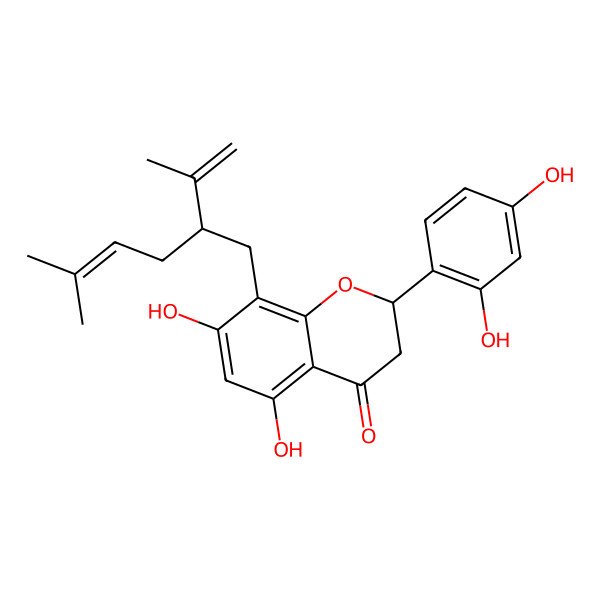 2D Structure of (2S)-2-(2,4-dihydroxyphenyl)-5,7-dihydroxy-8-(5-methyl-2-prop-1-en-2-ylhex-4-enyl)-2,3-dihydrochromen-4-one
