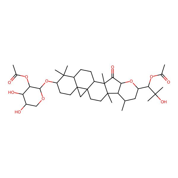 2D Structure of [(2S,3R,4S,5R)-2-[[(1S,4R,5R,6R,8R,10R,12S,13R,16R,18S,21R)-8-[(1S)-1-acetyloxy-2-hydroxy-2-methylpropyl]-4,6,12,17,17-pentamethyl-11-oxo-9-oxahexacyclo[11.9.0.01,21.04,12.05,10.016,21]docosan-18-yl]oxy]-4,5-dihydroxyoxan-3-yl] acetate