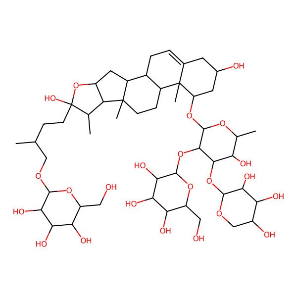 2D Structure of (2R,3R,4S,5S,6R)-2-[(2S)-4-[(1S,2S,4S,6R,7S,8R,9S,12S,13R,14R,16R)-6,16-dihydroxy-14-[(2R,3R,4S,5S,6R)-5-hydroxy-6-methyl-3-[(2S,3R,4S,5S,6R)-3,4,5-trihydroxy-6-(hydroxymethyl)oxan-2-yl]oxy-4-[(2S,3R,4S,5R)-3,4,5-trihydroxyoxan-2-yl]oxyoxan-2-yl]oxy-7,9,13-trimethyl-5-oxapentacyclo[10.8.0.02,9.04,8.013,18]icos-18-en-6-yl]-2-methylbutoxy]-6-(hydroxymethyl)oxane-3,4,5-triol