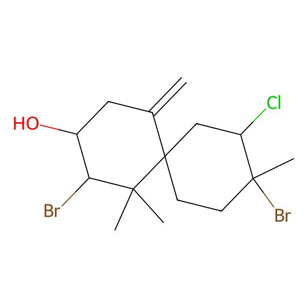2D Structure of Spiro(5.5)undecan-3-ol, 2,9-dibromo-8-chloro-1,1,9-trimethyl-5-methylene-, (2S,3R,6S,8S,9S)-