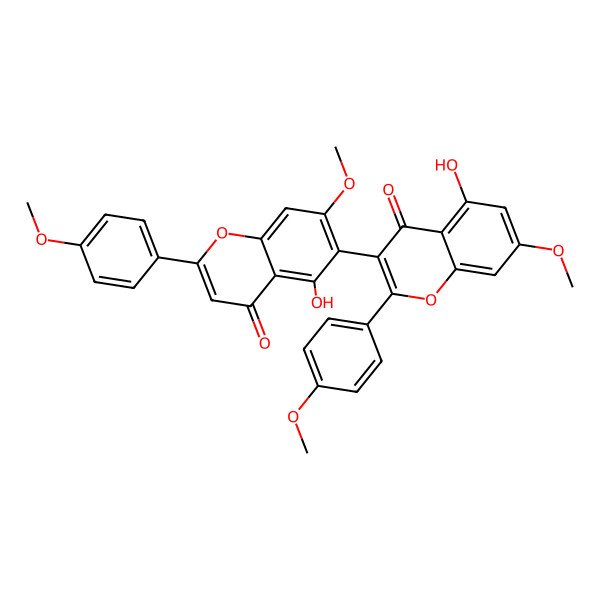 2D Structure of 5-Hydroxy-3-[5-hydroxy-7-methoxy-2-(4-methoxyphenyl)-4-oxochromen-6-yl]-7-methoxy-2-(4-methoxyphenyl)chromen-4-one