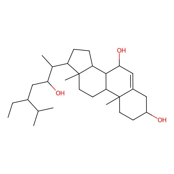 2D Structure of (3S,7S,8S,9S,10R,13R,14S,17R)-17-[(2S,3R,5R)-5-ethyl-3-hydroxy-6-methylheptan-2-yl]-10,13-dimethyl-2,3,4,7,8,9,11,12,14,15,16,17-dodecahydro-1H-cyclopenta[a]phenanthrene-3,7-diol