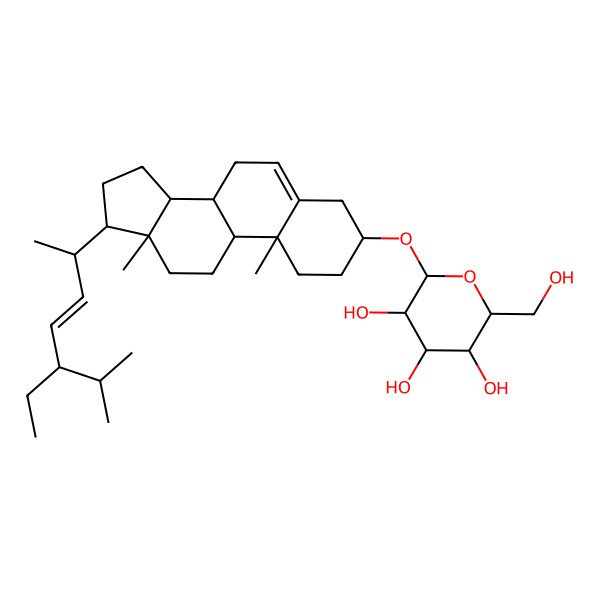 2D Structure of (2S,3R,4S,5S,6R)-2-[[(3S,8S,9S,10R,13R,14S,17R)-17-[(E,2R,5S)-5-ethyl-6-methylhept-3-en-2-yl]-10,13-dimethyl-2,3,4,7,8,9,11,12,14,15,16,17-dodecahydro-1H-cyclopenta[a]phenanthren-3-yl]oxy]-6-(hydroxymethyl)oxane-3,4,5-triol