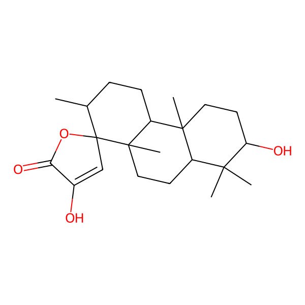 2D Structure of (1R,2S,4aR,4bS,7S,8aR,10aR)-3',7-dihydroxy-2,4b,8,8,10a-pentamethylspiro[2,3,4,4a,5,6,7,8a,9,10-decahydrophenanthrene-1,5'-furan]-2'-one