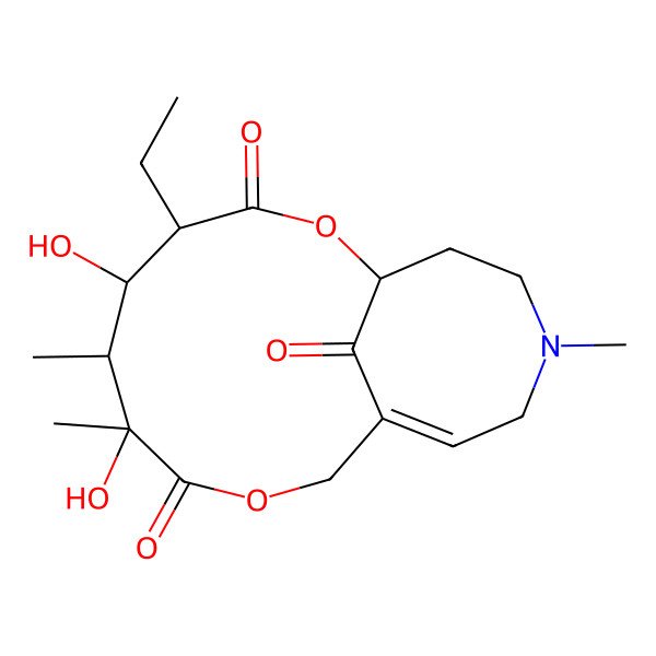 2D Structure of (1R,5S,6R,7R,11Z)-4-ethyl-5,7-dihydroxy-6,7,14-trimethyl-2,9-dioxa-14-azabicyclo[9.5.1]heptadec-11-ene-3,8,17-trione
