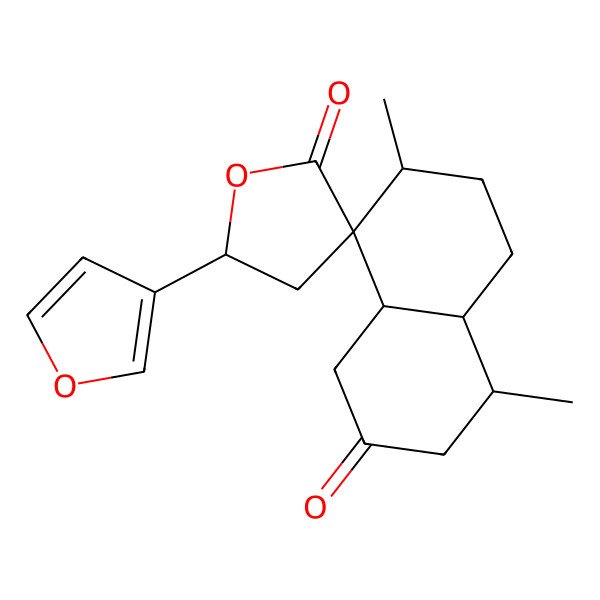 2D Structure of (4R,4aS,5'R,7R,8R,8aS)-5'-(furan-3-yl)-4,7-dimethylspiro[1,3,4,4a,5,6,7,8a-octahydronaphthalene-8,3'-oxolane]-2,2'-dione