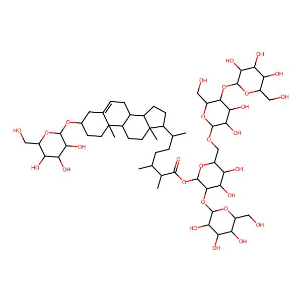 2D Structure of [(2S,3R,4S,5S,6R)-6-[[(2R,3R,4R,5S,6R)-3,4-dihydroxy-6-(hydroxymethyl)-5-[(2S,3R,4S,5S,6R)-3,4,5-trihydroxy-6-(hydroxymethyl)oxan-2-yl]oxyoxan-2-yl]oxymethyl]-4,5-dihydroxy-3-[(2S,3R,4S,5S,6R)-3,4,5-trihydroxy-6-(hydroxymethyl)oxan-2-yl]oxyoxan-2-yl] (2S,3R,6R)-6-[(3S,8S,9S,10R,13R,14S,17R)-10,13-dimethyl-3-[(2S,3R,4S,5S,6R)-3,4,5-trihydroxy-6-(hydroxymethyl)oxan-2-yl]oxy-2,3,4,7,8,9,11,12,14,15,16,17-dodecahydro-1H-cyclopenta[a]phenanthren-17-yl]-2,3-dimethylheptanoate