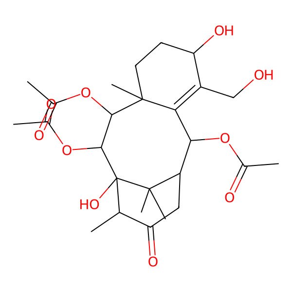 2D Structure of [(1R,2R,5S,8R,9R,10S,11R,12S)-9,10-diacetyloxy-5,11-dihydroxy-4-(hydroxymethyl)-8,12,15,15-tetramethyl-13-oxo-2-tricyclo[9.3.1.03,8]pentadec-3-enyl] acetate