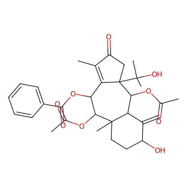 2D Structure of [(4R,5R,5aR,8S,9aR,10S,10aS)-5,10-diacetyloxy-8-hydroxy-10a-(2-hydroxypropan-2-yl)-3,5a-dimethyl-9-methylidene-2-oxo-1,4,5,6,7,8,9a,10-octahydrobenzo[g]azulen-4-yl] benzoate