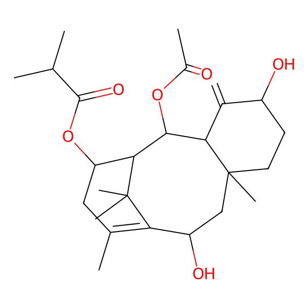 2D Structure of [(1S,2S,3S,5S,8S,10S,14S)-2-acetyloxy-5,10-dihydroxy-8,12,15,15-tetramethyl-4-methylidene-14-tricyclo[9.3.1.03,8]pentadec-11-enyl] 2-methylpropanoate