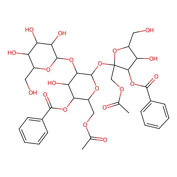 2D Structure of [(2R,3S,4S,5R,6R)-2-(acetyloxymethyl)-6-[(2S,3S,4R,5R)-2-(acetyloxymethyl)-3-benzoyloxy-4-hydroxy-5-(hydroxymethyl)oxolan-2-yl]oxy-4-hydroxy-5-[(2S,3R,4S,5S,6R)-3,4,5-trihydroxy-6-(hydroxymethyl)oxan-2-yl]oxyoxan-3-yl] benzoate