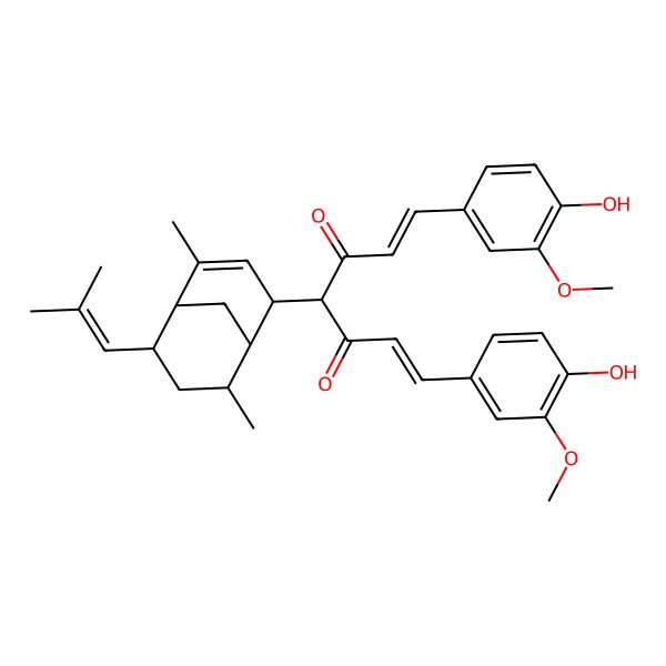 2D Structure of (1E,6E)-4-[4,8-dimethyl-6-(2-methylprop-1-enyl)-2-bicyclo[3.3.1]non-3-enyl]-1,7-bis(4-hydroxy-3-methoxyphenyl)hepta-1,6-diene-3,5-dione