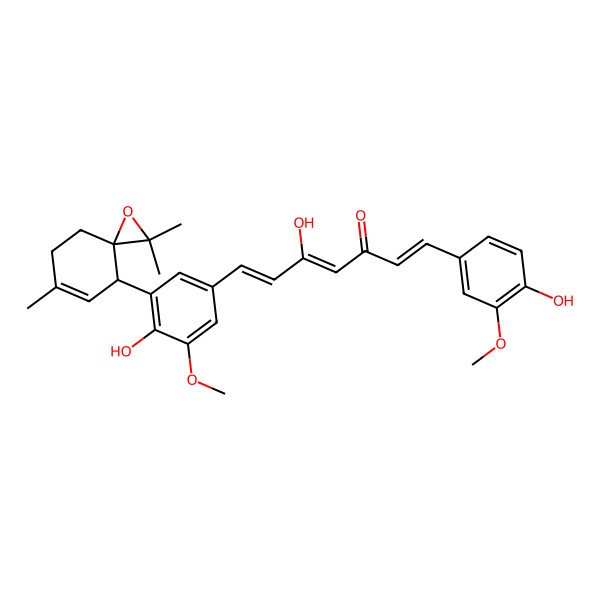 2D Structure of (1E,4Z,6E)-5-hydroxy-1-(4-hydroxy-3-methoxyphenyl)-7-[4-hydroxy-3-methoxy-5-(2,2,6-trimethyl-1-oxaspiro[2.5]oct-5-en-4-yl)phenyl]hepta-1,4,6-trien-3-one