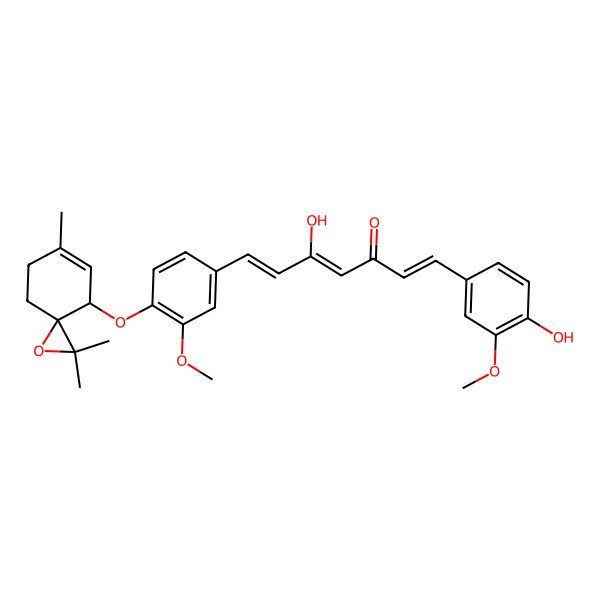 2D Structure of (1E,4Z,6E)-5-hydroxy-1-(4-hydroxy-3-methoxyphenyl)-7-[3-methoxy-4-[(2,2,6-trimethyl-1-oxaspiro[2.5]oct-5-en-4-yl)oxy]phenyl]hepta-1,4,6-trien-3-one
