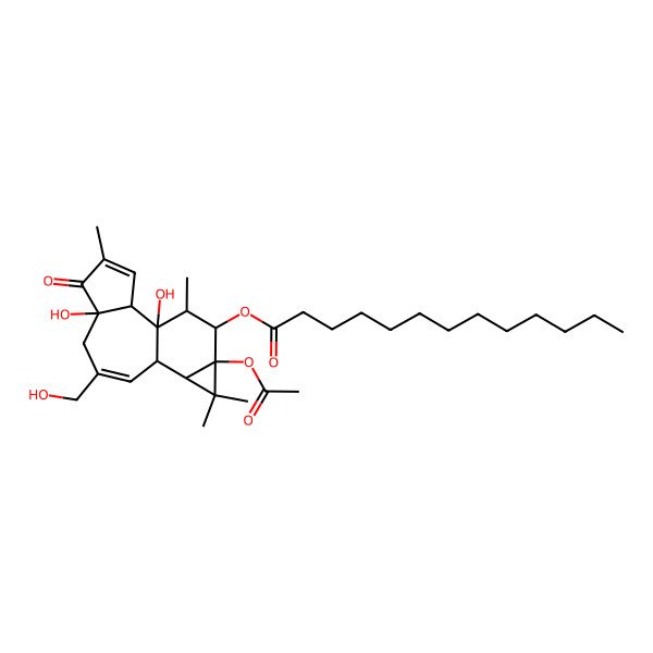 2D Structure of [(1S,2S,6R,10S,11R,13S,14R,15R)-13-acetyloxy-1,6-dihydroxy-8-(hydroxymethyl)-4,12,12,15-tetramethyl-5-oxo-14-tetracyclo[8.5.0.02,6.011,13]pentadeca-3,8-dienyl] tridecanoate