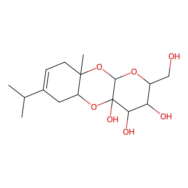 2D Structure of (2R,3S,4S,4aS,5aR,9aR,10aS)-2-(hydroxymethyl)-9a-methyl-7-propan-2-yl-3,4,5a,6,9,10a-hexahydro-2H-pyrano[2,3-b][1,4]benzodioxine-3,4,4a-triol