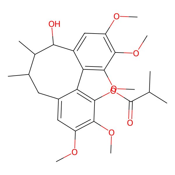 2D Structure of [(9R,10R,11R)-11-hydroxy-4,5,14,15,16-pentamethoxy-9,10-dimethyl-3-tricyclo[10.4.0.02,7]hexadeca-1(16),2,4,6,12,14-hexaenyl] 2-methylpropanoate