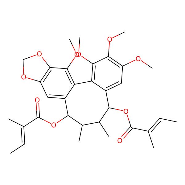2D Structure of [(8R,9R,10R,11R)-3,4,5,19-tetramethoxy-9,10-dimethyl-8-[(E)-2-methylbut-2-enoyl]oxy-15,17-dioxatetracyclo[10.7.0.02,7.014,18]nonadeca-1(19),2,4,6,12,14(18)-hexaen-11-yl] (E)-2-methylbut-2-enoate