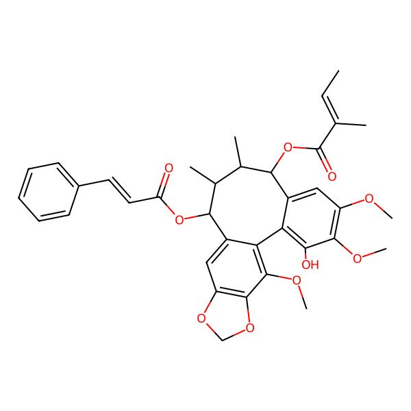2D Structure of [(8R,9S,10R,11R)-3-hydroxy-4,5,19-trimethoxy-9,10-dimethyl-11-[(E)-3-phenylprop-2-enoyl]oxy-15,17-dioxatetracyclo[10.7.0.02,7.014,18]nonadeca-1(19),2,4,6,12,14(18)-hexaen-8-yl] (Z)-2-methylbut-2-enoate