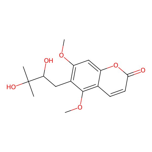 2D Structure of 6-((2R)-2,3-Dihydroxy-3-methylbutyl)-5,7-dimethoxy-2H-1-benzopyran-2-one