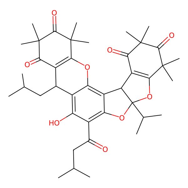 2D Structure of (10R,16R,24R)-12-hydroxy-5,5,7,7,19,19,21,21-octamethyl-13-(3-methylbutanoyl)-10-(2-methylpropyl)-16-propan-2-yl-3,15,17-trioxahexacyclo[12.10.0.02,11.04,9.016,24.018,23]tetracosa-1,4(9),11,13,18(23)-pentaene-6,8,20,22-tetrone