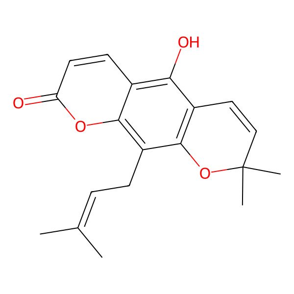 2D Structure of 5-Hydroxy-2,2-dimethyl-10-(3-methylbut-2-enyl)pyrano[3,2-g]chromen-8-one