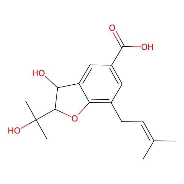 2D Structure of trans-2-Hydroxyisoxypropyl-3-hydroxy-7-isopentene-2,3-dihydrobenzofuran-5-carboxylic acid