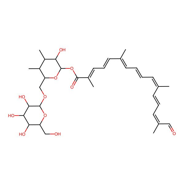 2D Structure of [(2S,3R,4S,5S,6S)-3-hydroxy-4,5-dimethyl-6-[[(2R,3R,4S,5S,6R)-3,4,5-trihydroxy-6-(hydroxymethyl)oxan-2-yl]oxymethyl]oxan-2-yl] (2E,4E,6E,8E,10E,12E,14E)-2,6,11,15-tetramethyl-16-oxohexadeca-2,4,6,8,10,12,14-heptaenoate