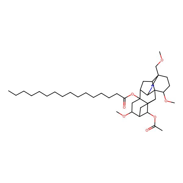 2D Structure of [(1S,2R,3R,4S,5R,6S,8S,9S,10R,13S,16S,17R)-4-acetyloxy-6,16-dimethoxy-13-(methoxymethyl)-11-azahexacyclo[7.7.2.12,5.01,10.03,8.013,17]nonadec-11-en-8-yl] hexadecanoate