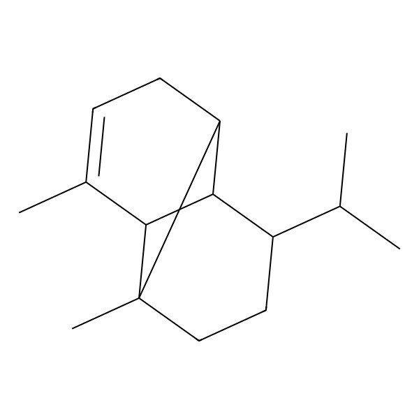 2D Structure of Tricyclo[4.4.0.0(2,7)]dec-3-ene, 1,3-dimethyl-8-(1-methylethyl)-, stereoisomer