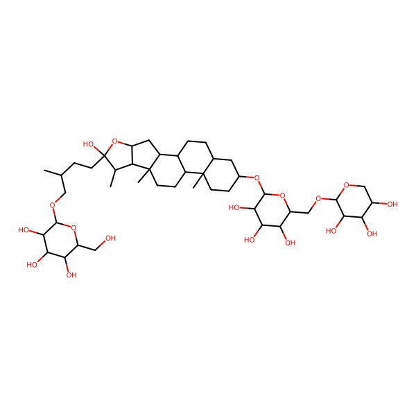 2D Structure of (2R,3S,4S,5R,6R)-2-(hydroxymethyl)-6-[(2R)-4-[(1R,2S,4S,7S,8R,9S,12S,13S,16S,18S)-6-hydroxy-7,9,13-trimethyl-16-[(2R,3R,4S,5S,6R)-3,4,5-trihydroxy-6-[[(2S,3R,4S,5R)-3,4,5-trihydroxyoxan-2-yl]oxymethyl]oxan-2-yl]oxy-5-oxapentacyclo[10.8.0.02,9.04,8.013,18]icosan-6-yl]-2-methylbutoxy]oxane-3,4,5-triol