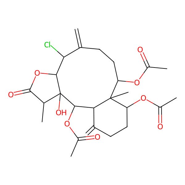2D Structure of [(1S,2S,3R,4R,7R,8S,12S,13R,14S)-2,12-diacetyloxy-8-chloro-3-hydroxy-4,13-dimethyl-9,17-dimethylidene-5-oxo-6-oxatricyclo[11.4.0.03,7]heptadecan-14-yl] acetate