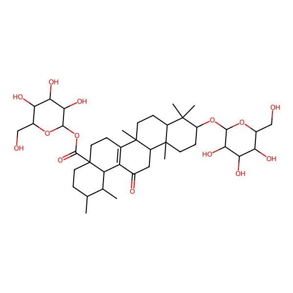 2D Structure of [(2R,3R,4S,5S,6R)-3,4,5-trihydroxy-6-(hydroxymethyl)oxan-2-yl] (1S,2R,4aS,6aR,6bR,8aR,10S,12aR,14bS)-1,2,6b,9,9,12a-hexamethyl-14-oxo-10-[(2R,3R,4S,5S,6R)-3,4,5-trihydroxy-6-(hydroxymethyl)oxan-2-yl]oxy-2,3,4,5,6,6a,7,8,8a,10,11,12,13,14b-tetradecahydro-1H-picene-4a-carboxylate