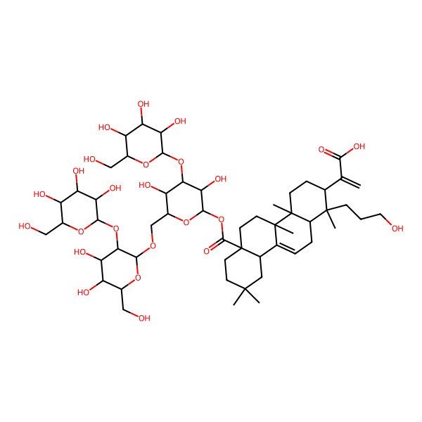 2D Structure of 2-[(1R,2R,4aR,4bS,6aS,10aS,12aR)-6a-[(2S,3R,4S,5R,6R)-6-[[(2R,3R,4S,5S,6R)-4,5-dihydroxy-6-(hydroxymethyl)-3-[(2S,3R,4S,5S,6R)-3,4,5-trihydroxy-6-(hydroxymethyl)oxan-2-yl]oxyoxan-2-yl]oxymethyl]-3,5-dihydroxy-4-[(2S,3R,4S,5S,6R)-3,4,5-trihydroxy-6-(hydroxymethyl)oxan-2-yl]oxyoxan-2-yl]oxycarbonyl-1-(3-hydroxypropyl)-1,4a,4b,9,9-pentamethyl-3,4,5,6,7,8,10,10a,12,12a-decahydro-2H-chrysen-2-yl]prop-2-enoic acid