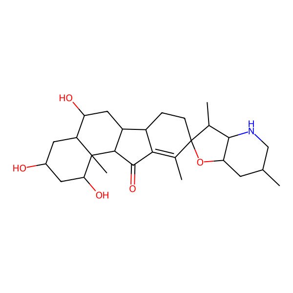 2D Structure of (1R,3S,3'R,3'aS,5S,6'S,6aS,6bS,7'aR,9R,11aS,11bS)-1,3,5-trihydroxy-3',6',10,11b-tetramethylspiro[1,2,3,4,4a,5,6,6a,6b,7,8,11a-dodecahydrobenzo[a]fluorene-9,2'-3a,4,5,6,7,7a-hexahydro-3H-furo[3,2-b]pyridine]-11-one